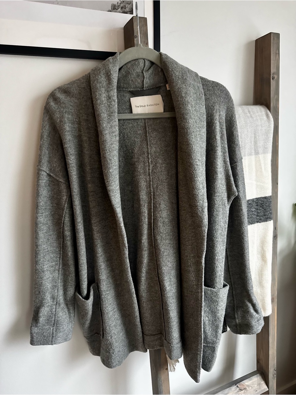 Babaton 💯 % Wool Gray Shawl Collar Open-Front Cardigan